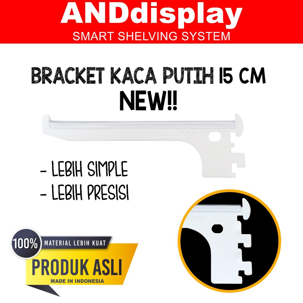 DAUN AMBALAN BRACKET KACA 15 CM PUTIH PENYANGGA RAK BRAKET ANDDISPLAY