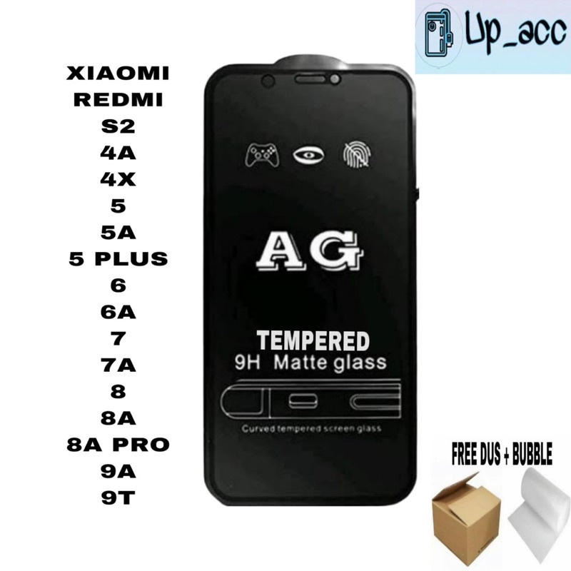 XIAOMI REDMI S2 3 3S 3 PRO 4A 4X 5 5A 5 PLUS 6 6A 7 7A 8 8A 8A 8A PRO 9 9A 9C 9T 10 A Tempered Anti Minyak / Tempered Glass Matte Glass Full / Anti Gores Kaca / Anti Glare 5D