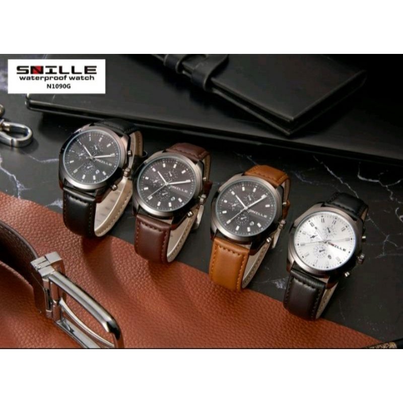Jam Tangan ☆SNILLE N1090G☆ Bahan Kulit | Anti Air | Tanggal Aktif