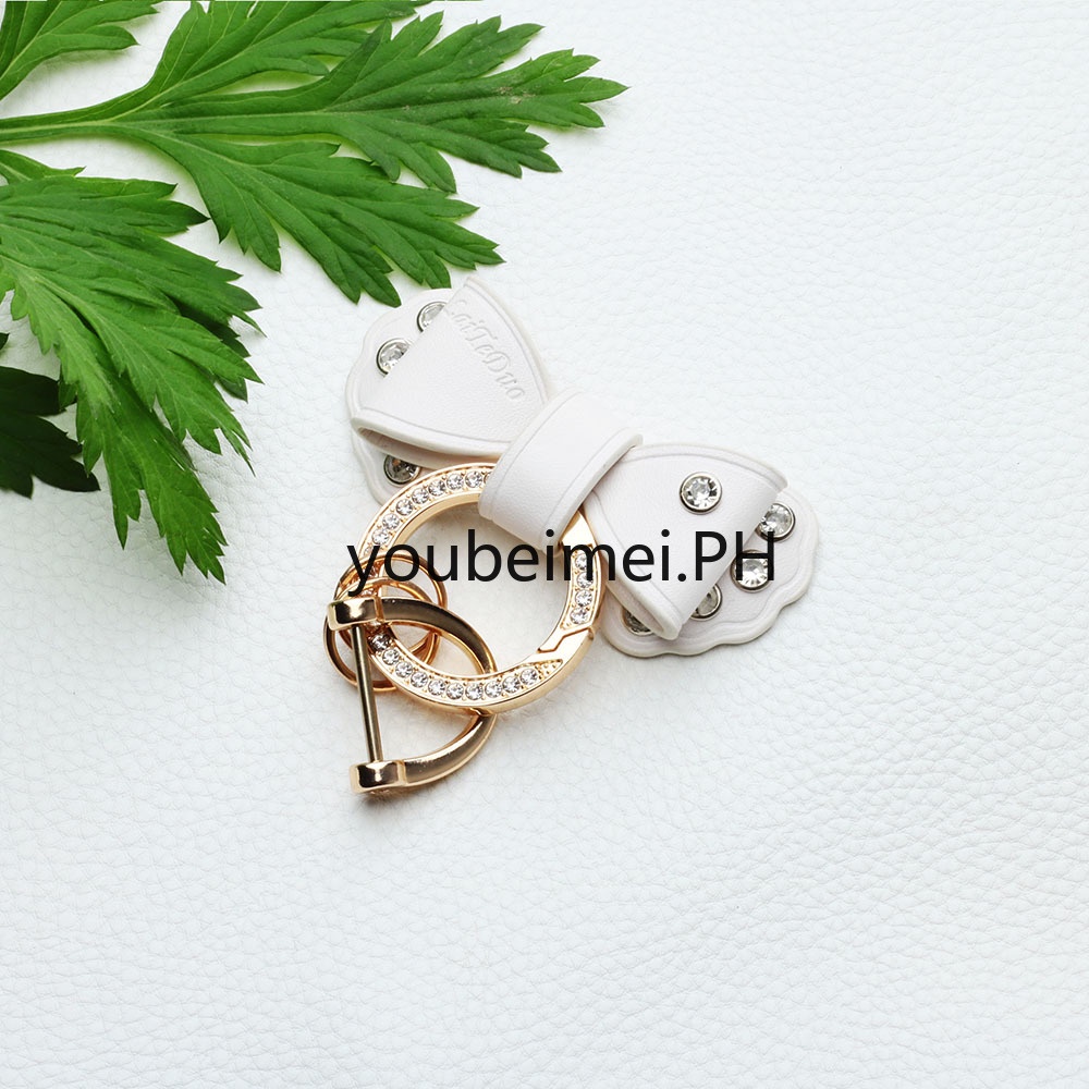 Cute Women Leather Butterfly Bow Keychain Luxury Design Crystal Bowknot Pendant Fashion Crystal Key Ring Bag Car Styling Accessory Girlfriend Gift