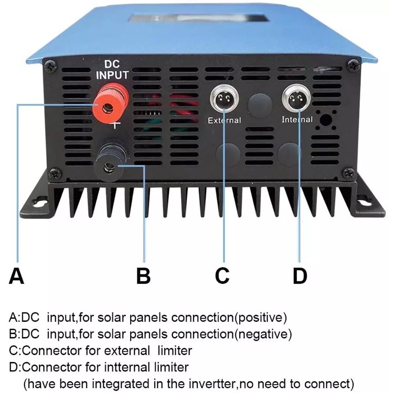 Grid Tie Inverter 1000W MPPT 22V-65VDC Ke 230VAC Limiter