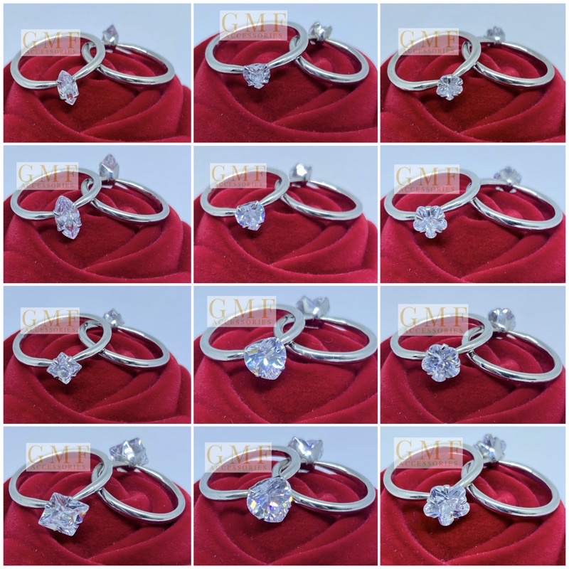 Cincin Baja Putih Diamond Bentuk Macam-Macam Love Bunga Cincin Permata Swarovski Monel Anti Karat Stainless Steel