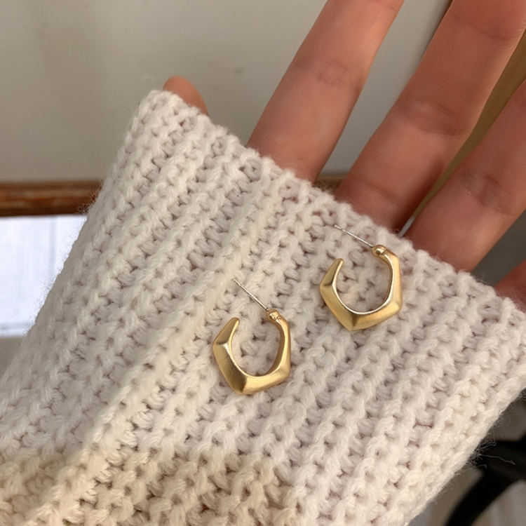 ladies accesories earrings Aksesoris fashion wanita gaya Korea jarum perak 925 mode sederhana logam retro geometris matte anting desain tidak teratur-Picture color