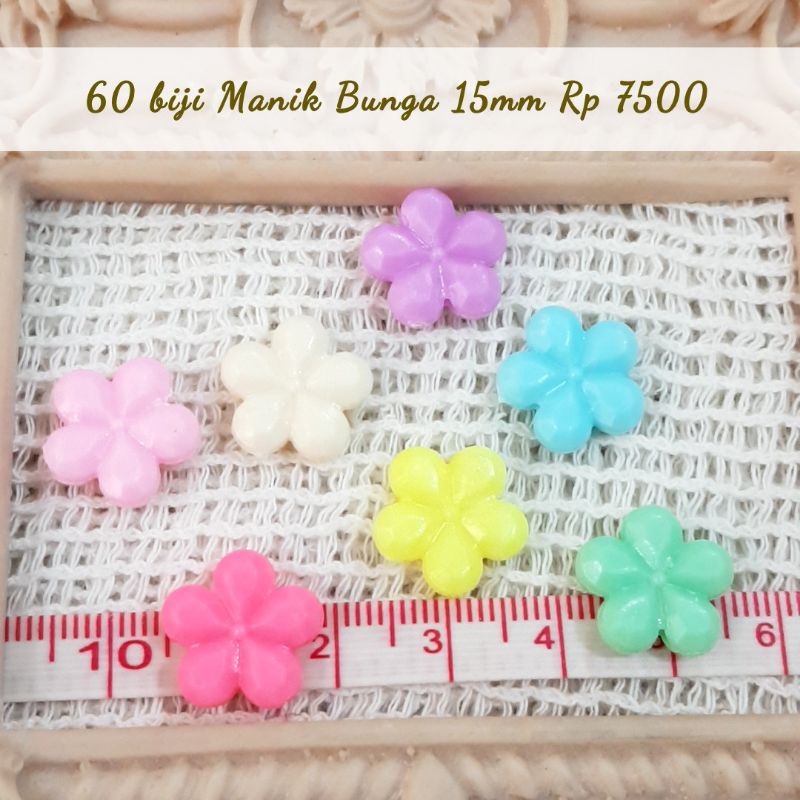 60 biji Mote Manik - Manik Bunga campur warna