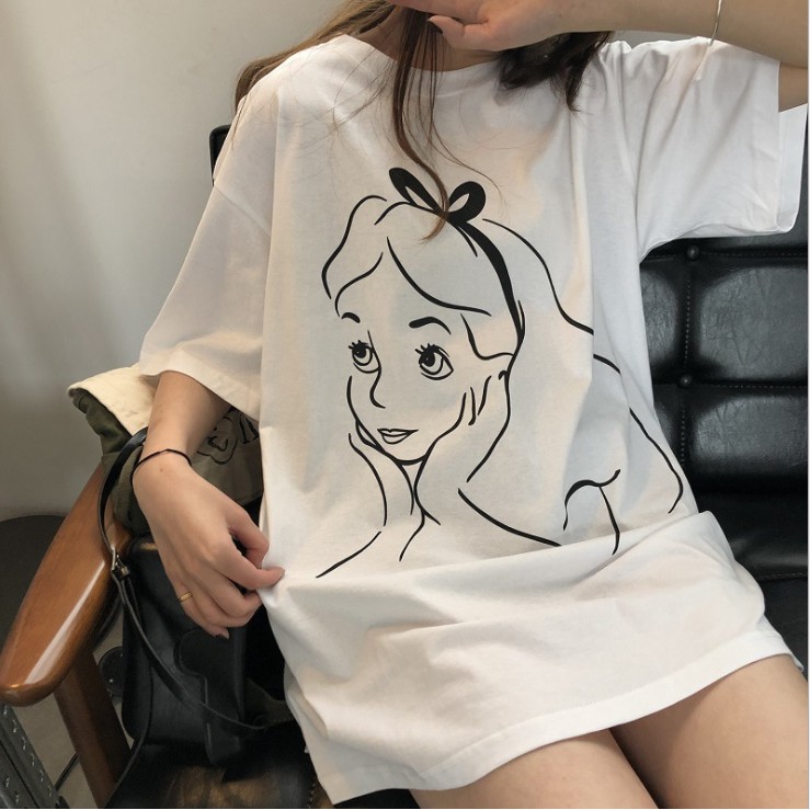 Kaos Longgar T-Shrit Atasan Kaos Wanita Korea Style Kaos T-shirt Fashion Baju Wanita Pakaian Wanita