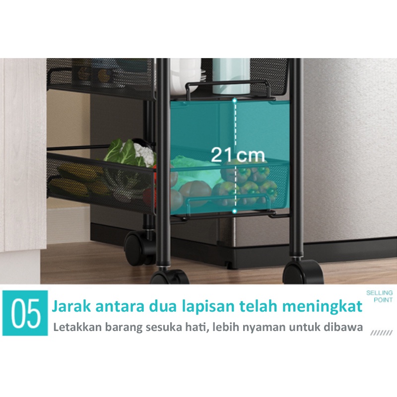 Weyon Sakura rak dapur 3 lapisan rak penyimpanan Beroda Rak Rak Troli Penyimpanan Serbaguna Rak Ruang Tamu Tingkat Putih Rak Salon(Rode Rack 63cm)