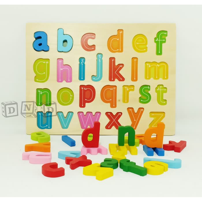 Mainan Edukasi Anak - Puzzle Kayu Chunky Huruf Kecil Garis Abjad