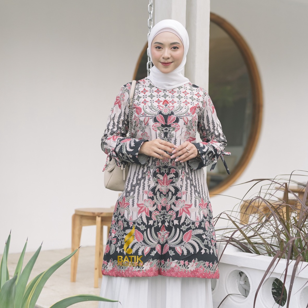Batik Prabuseno - ZULFA   Tunik Batik Wanita  Lengan Panjang Baju Atasan Wanita Tunik Katun Printing