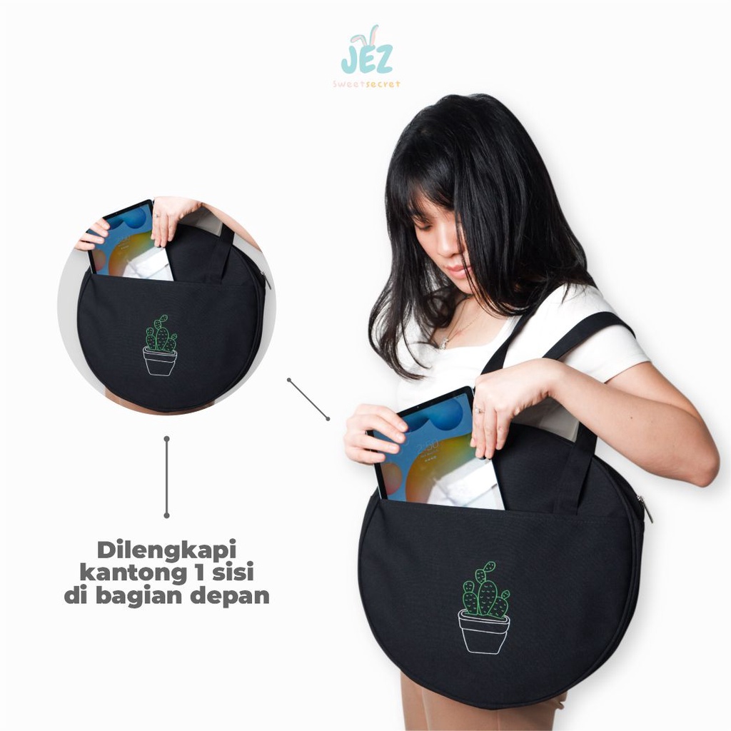 TOTEBAG BULAT CIRCLE KANVAS CUSTOM DESIGN TEBAL KUALITAS PREMIUM ZIPPER AESTHETIC TAS JINJING