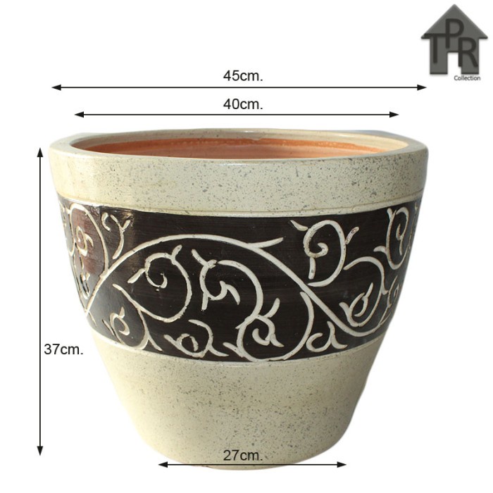 Set Pot Bunga Pot Tanah Liat Ukir Batik Borneo size No.1 - D45