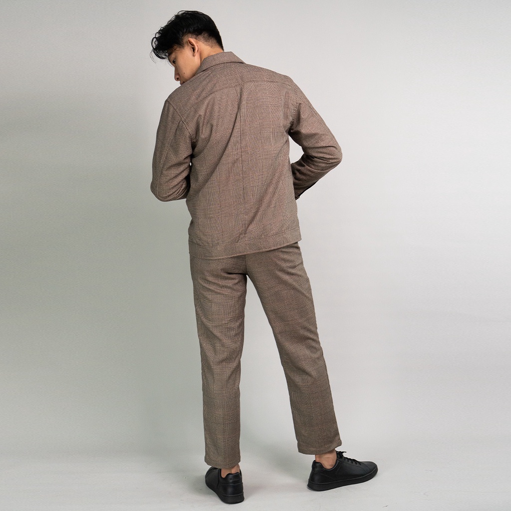 Glen Check Plaid Brown Ankle Pants