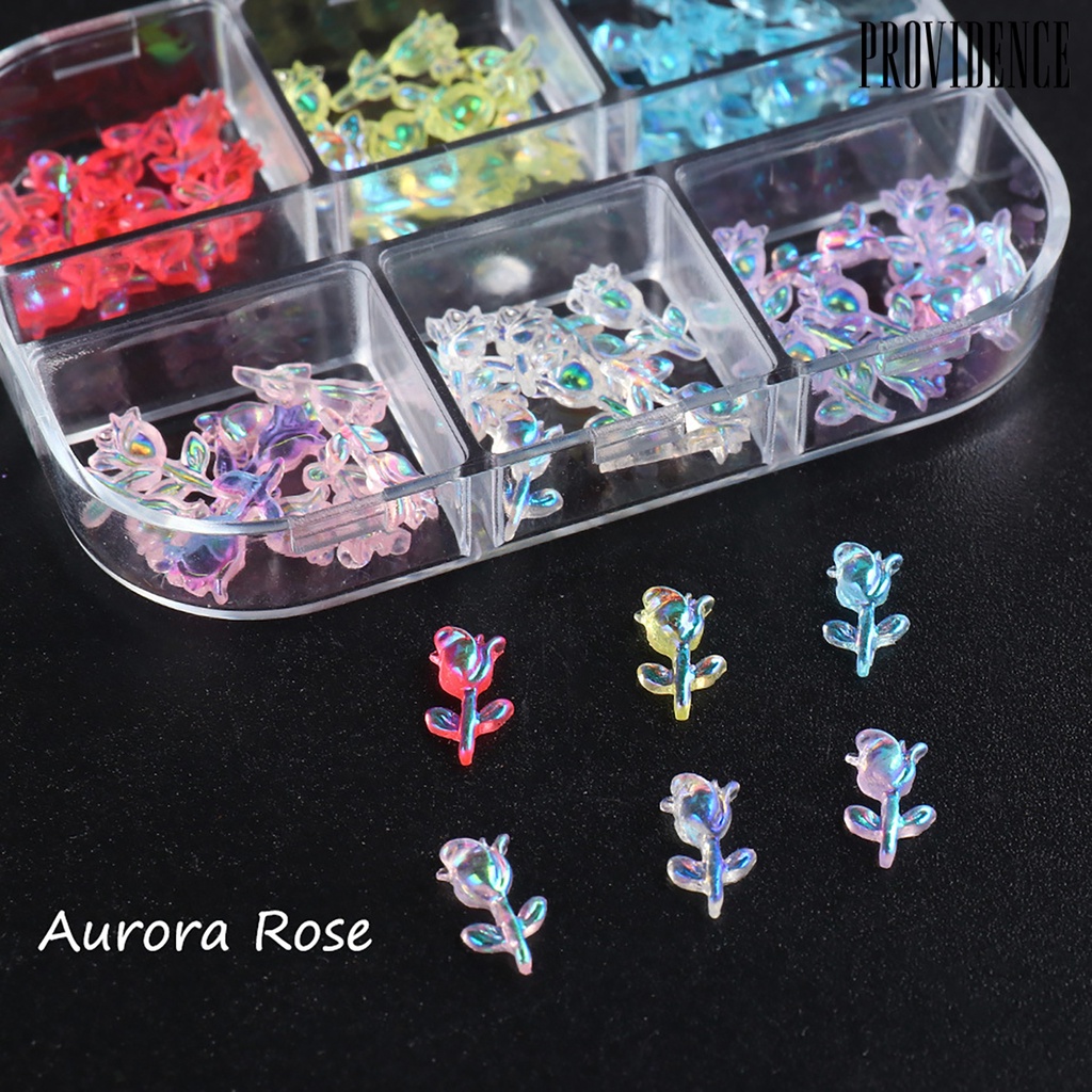 60pcs / Kotak Ornamen Bunga Mawar Aurora Berlian Imitasi Efek Tembus Cahaya Untuk Dekorasi Nail Art Wanita