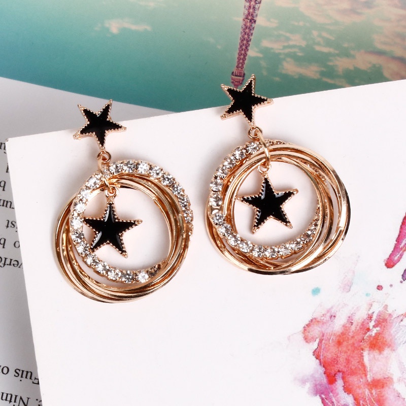 Anting Hoop 925 Silver Needle Bentuk Bintang Multilayer Gaya Korea