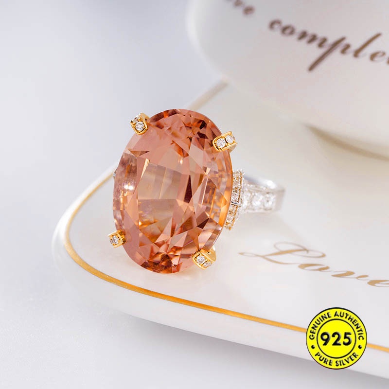 Cincin Batu Permata Morgan Warna Pink Sampanye Model Terbuka Dapat Disesuaikan