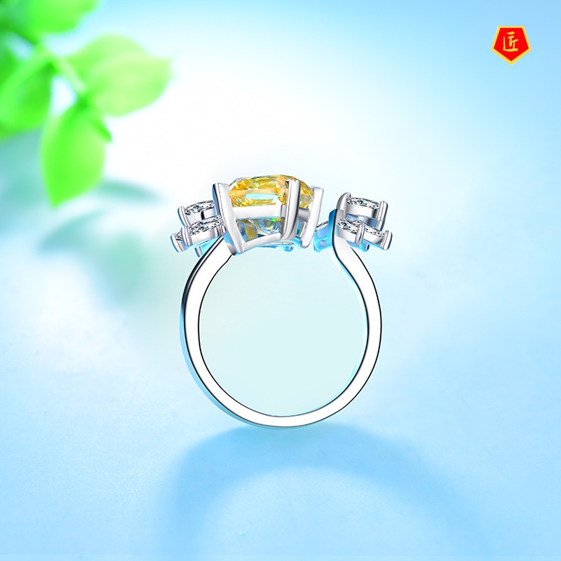 [Ready Stock]Fashion Flower Moissanite Yellow Diamond Ring