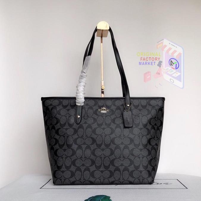 TAS COACH F58292 Tote Bag City Zip Signature Black Grey ORIGINAL COACH SPECIAL