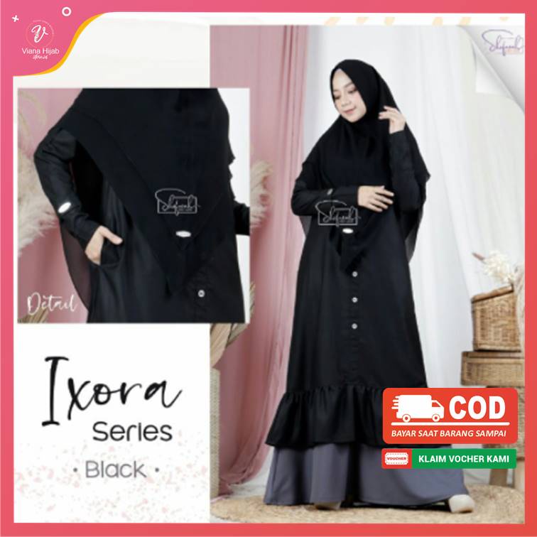 Gamis Polos Premium Ixora By Shofwah Maxi Dress Wanita Dewasa Hijab Bahan Phoebe Import Exclusif Bus