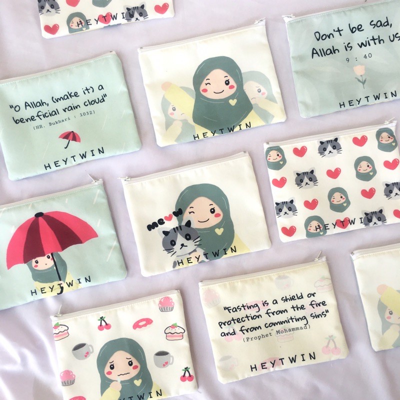 FREE sticker sheet pouch islamic moslem zipper multifungsi pencilcase muslim islam serbaguna lucu