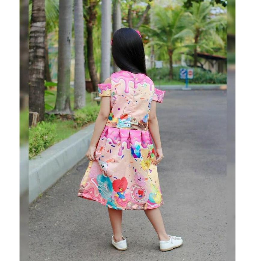 (PRODUK GI0Z7) Dress anak pesta bridal / dress satin sabrina BTS BT21 DONNUT / baju pesta anak 2021 