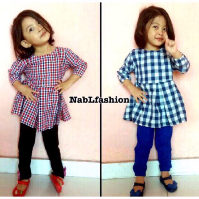 Kemeja chibi kotak kotak anak perempuan bahan katun 2-5 tahun nablfashion