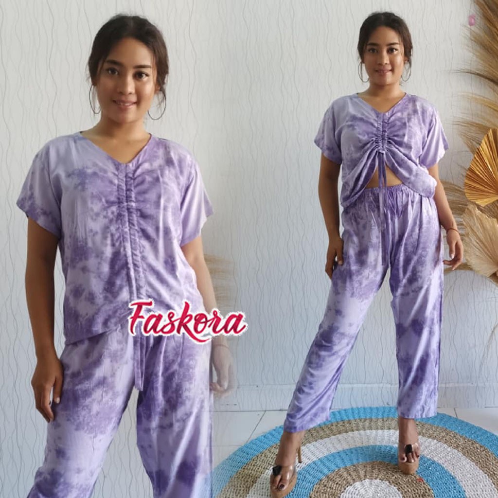 Setelan Rayon Jumbo ld 110 Sexy / Setelan Tie dye Bali Jumbo / One Set Tie dye Lengan Pendek Karet