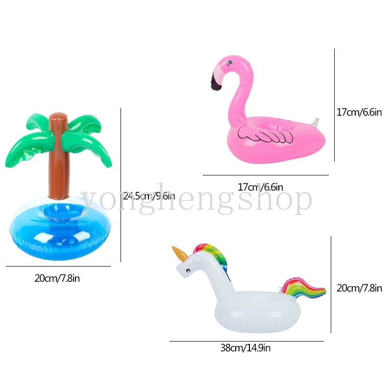 Ban Pelampung Tiup Mini Holder Gelas Minuman Bentuk Unicorn / Flamingo Untuk Dekorasi Pesta / Kolam Renang