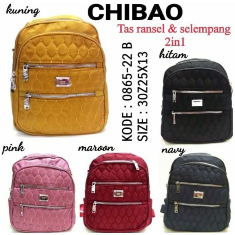 TAS  PEREMPUAN 2IN1 RANSEL DAN SLING BAG CHIBAO 0865-22 B WARNA HITAM MAROON PINK KUNING DAN NAVY