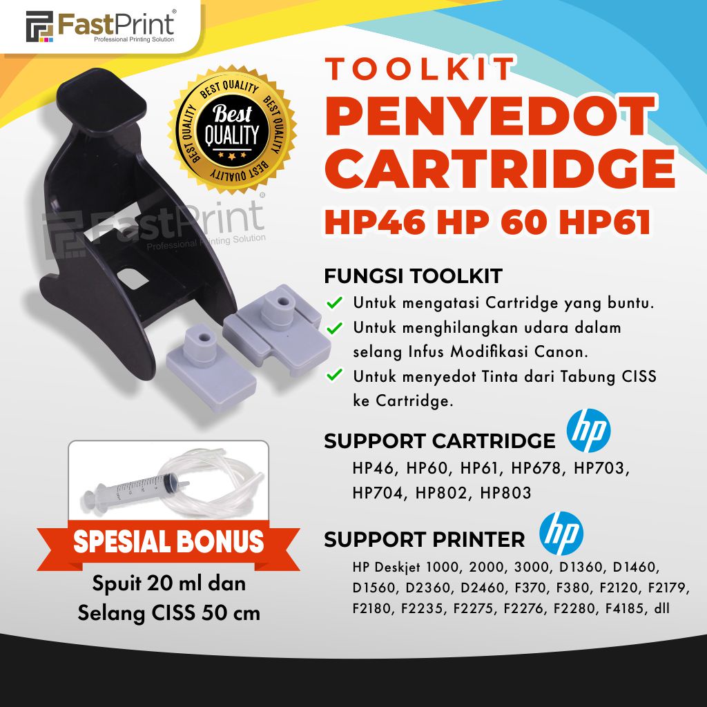 Toolkit Penyedot Tinta Cartridge HP 803 HP 60 HP 802 HP 61 HP 703 HP 704 HP 678 HP 46 Bonus Akesoris