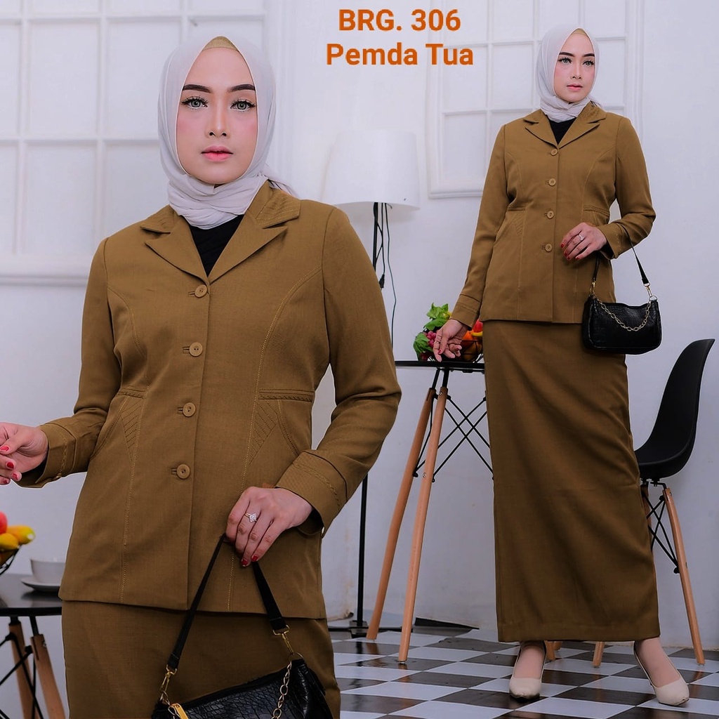 Seragam Dinas Wanita Khaki Set Rok Span Blazer Pemda Stelan Rok Seragam PNS Pemda Tua Baju Pemda War