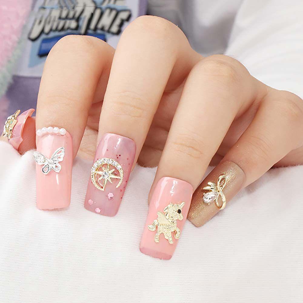 AUGUSTINA Augustina Nail Art Berlian Imitasi Pesona Paduan Zirkon Mewah Unicorn Kupu-Kupu Seri Berlian Jepang DIY Perhiasan Kuku