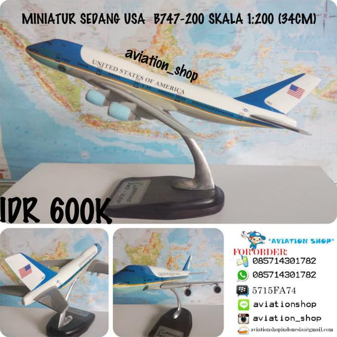 Buruan Miniatur Pesawat Usa Boeing 747-200 Skala 1:200 (34Cm) Bagus