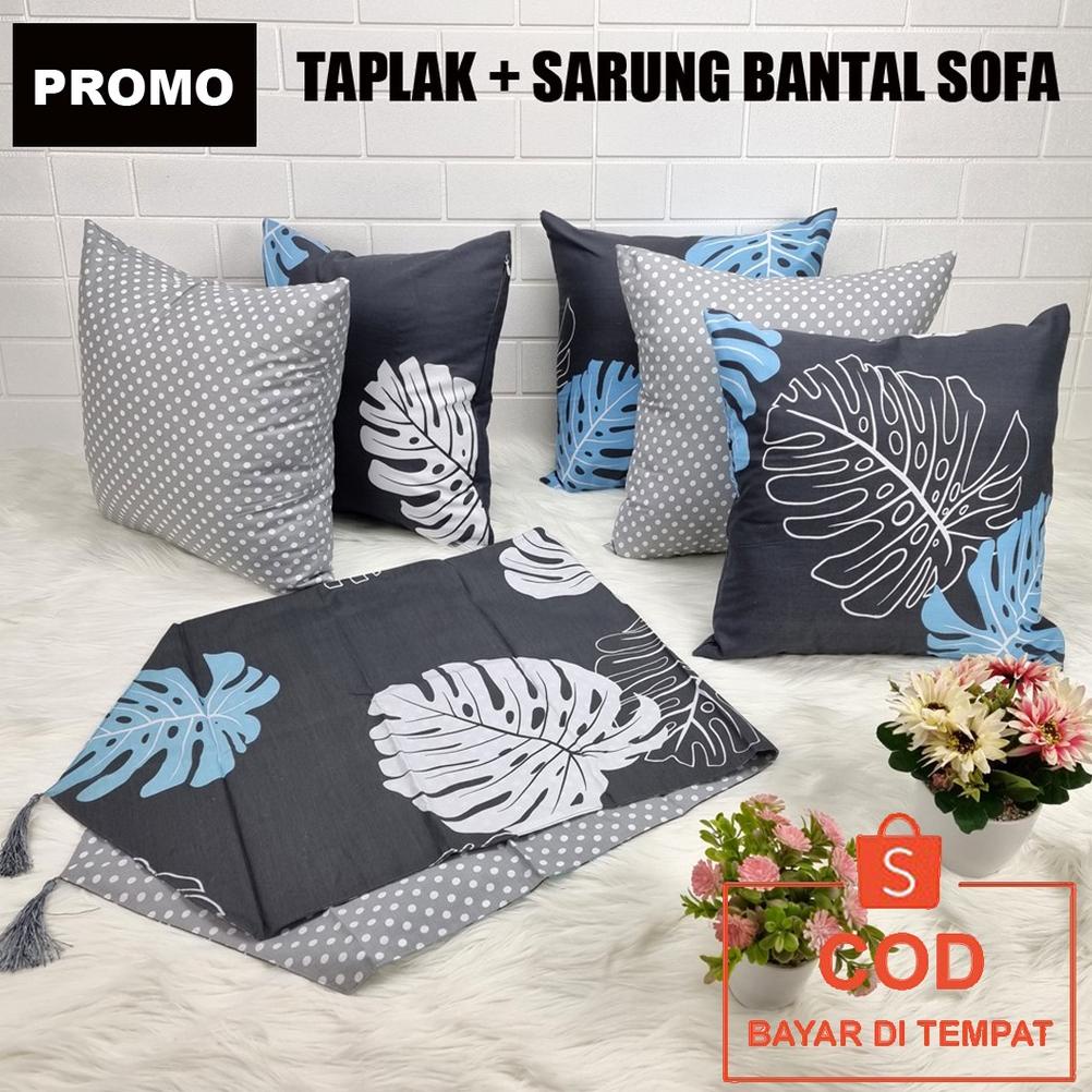 Cod Paket Sarung Bantal Kursi Sofa Set 5 Pcs 40X40 + Taplak Meja Tamu Premium Mewah Aneka Motif ., ,