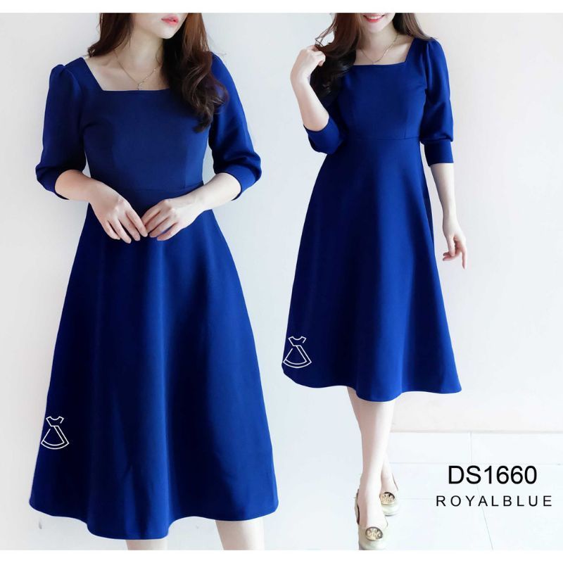 Dress Midi Scuba Dress Pesta Wanita Flare Dres casual formal