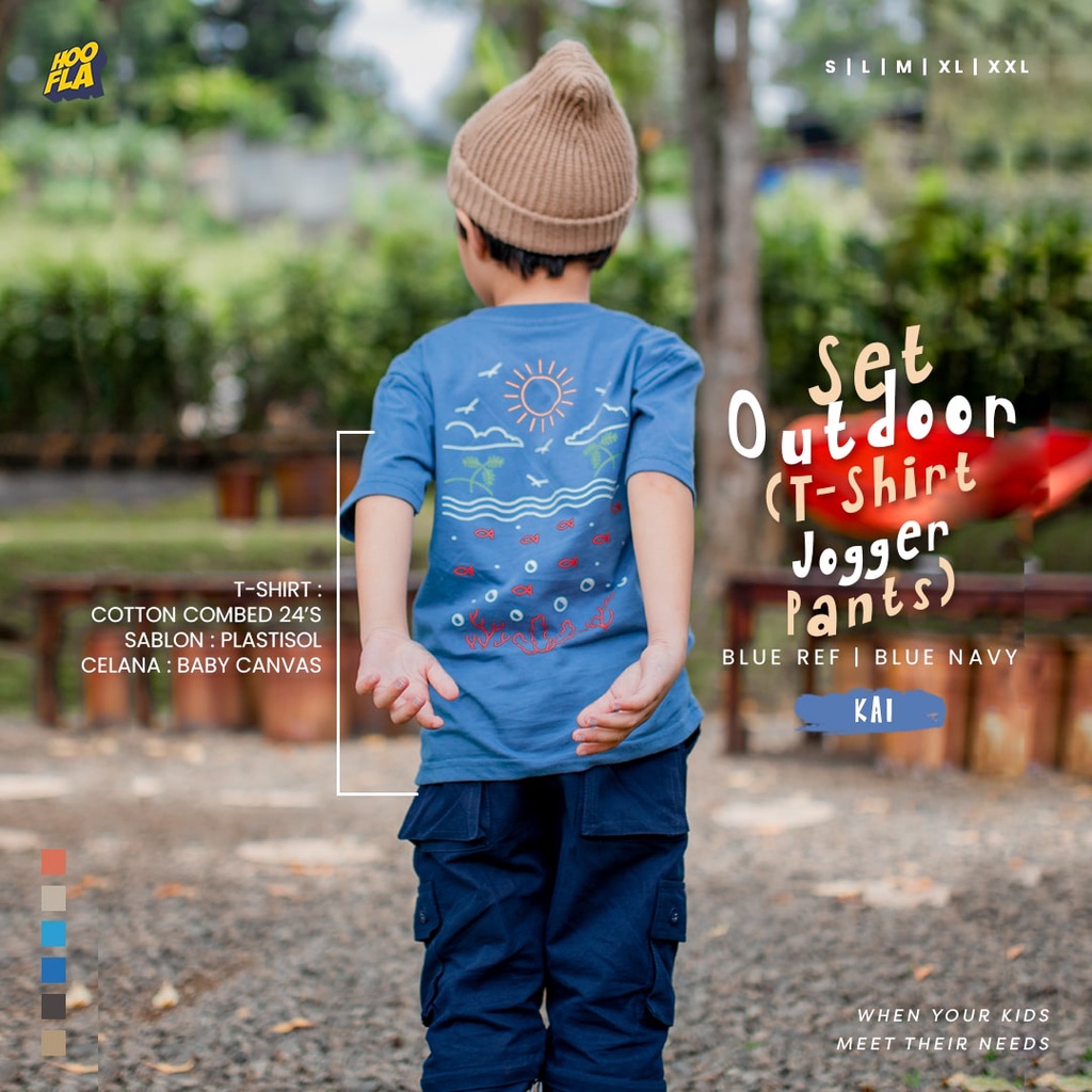 Hooflakids Setelan Outdoor Kaos dan Jogger Anak Laki Laki Usia 3 12 tahun