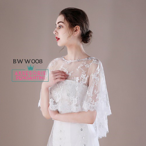 [PRODUK TERBATAS] BOLERO WANITA LACE AKSESORIS CARDIGAN PESTA BROKAT KOREA PUTIH BWW008