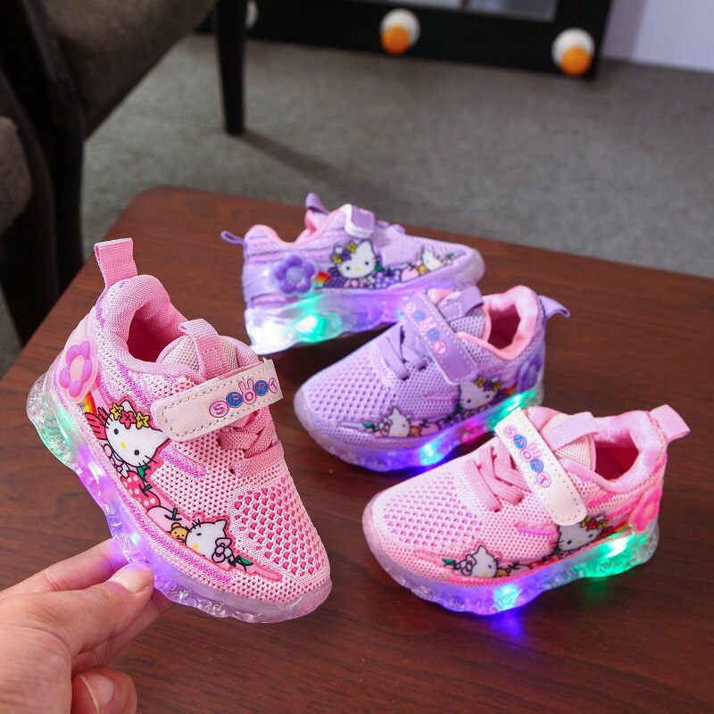 Sepatu Sneaker Anak Perempuan - Sepatu Anak Laki Laki Ultra Light Super LED Sport Import HELLO KITTY 027 Running Shoes