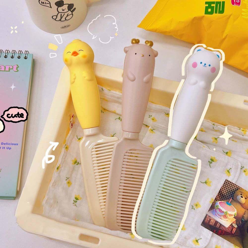 Needway Sisir Kartun Kawaii Aksesoris Rambut Anak Hairdressing Press Handle Pegangan Cewek Sikat Rambut