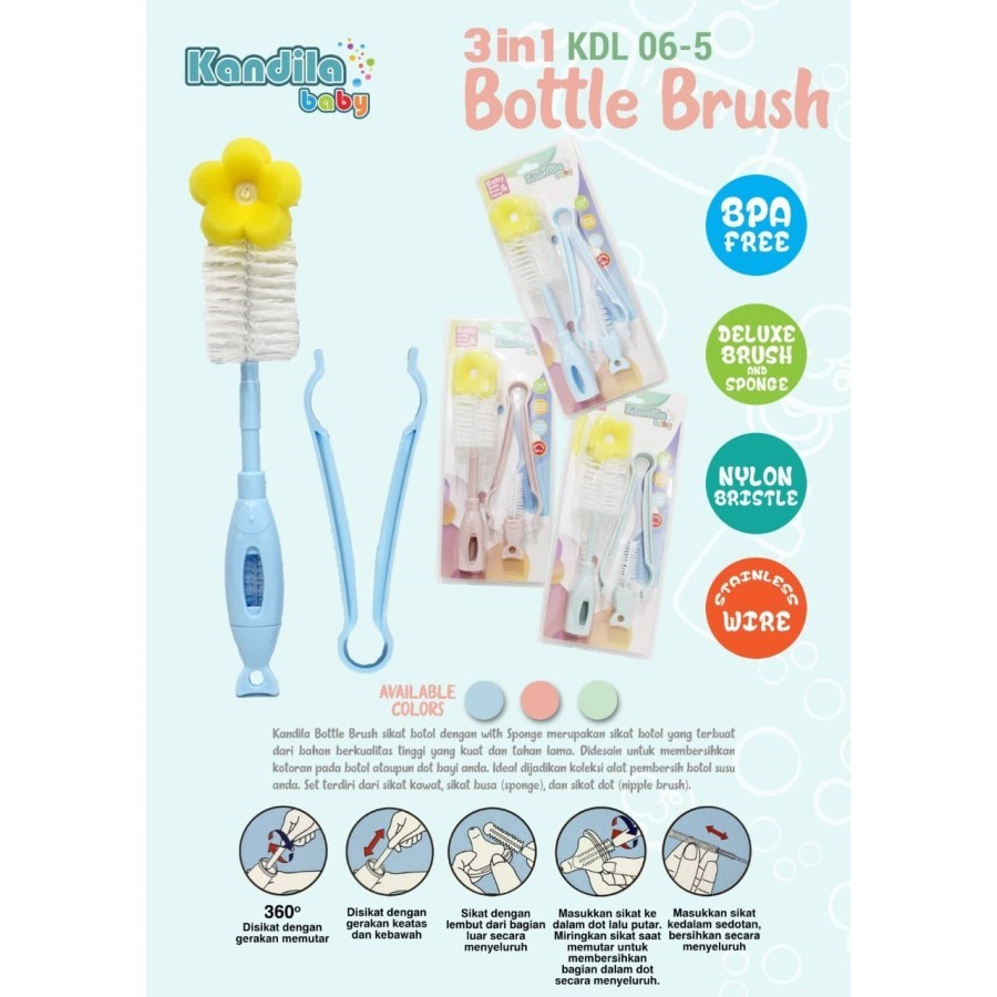 KANDILA 6in1 SIKAT BOTOL Susu + Sedotan + Dot Bayi - Bottle + Straw + Nipple Brush SET - DELUXE