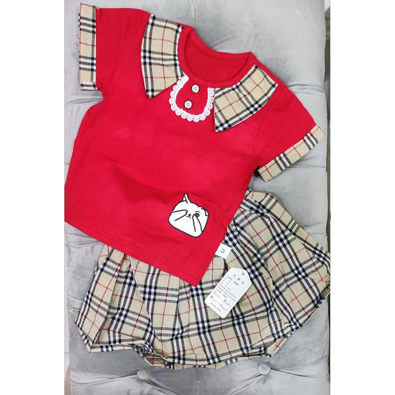 setelan Baju anak perempuan celana rok + kaos katun premium set anak cewek import face cat MB