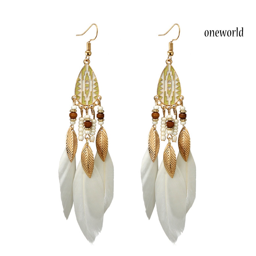 OW@ Ethnic Style Hook Women Earrings Long Feather Charm Jewelry Ornament Gift