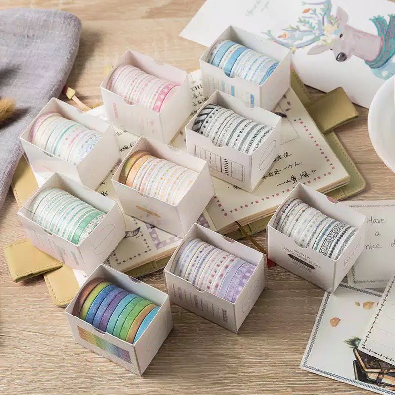 

10pcs/set Washi Tape Colourful Slim Tape - Planner Scrapbooking - Album Decor School - Office Stationary - bullet journal - diary