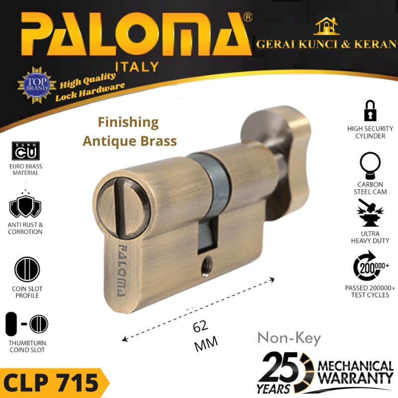 Knob Cylinder PALOMA CLP 715 DELUXE KC-NK 62MM - Non Key ANTIQ AB