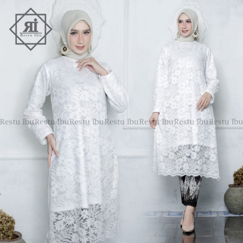 IndahKebaya • SETELAN PAKAIAN DRESS TUNIK BROKAT JUMBO / KEBAYA KURUNG ROK PLISKET BATIK / KEBAYA TUNIK KONDANGAN KEKINIAN / KEBAYA MODERN MUSLIMAH / TUNIK KURUNG JUMBO HITAM HIJAU BOTOL PUTIH MAROON SILVER NAVY DUSTY MOCCA WARDAH