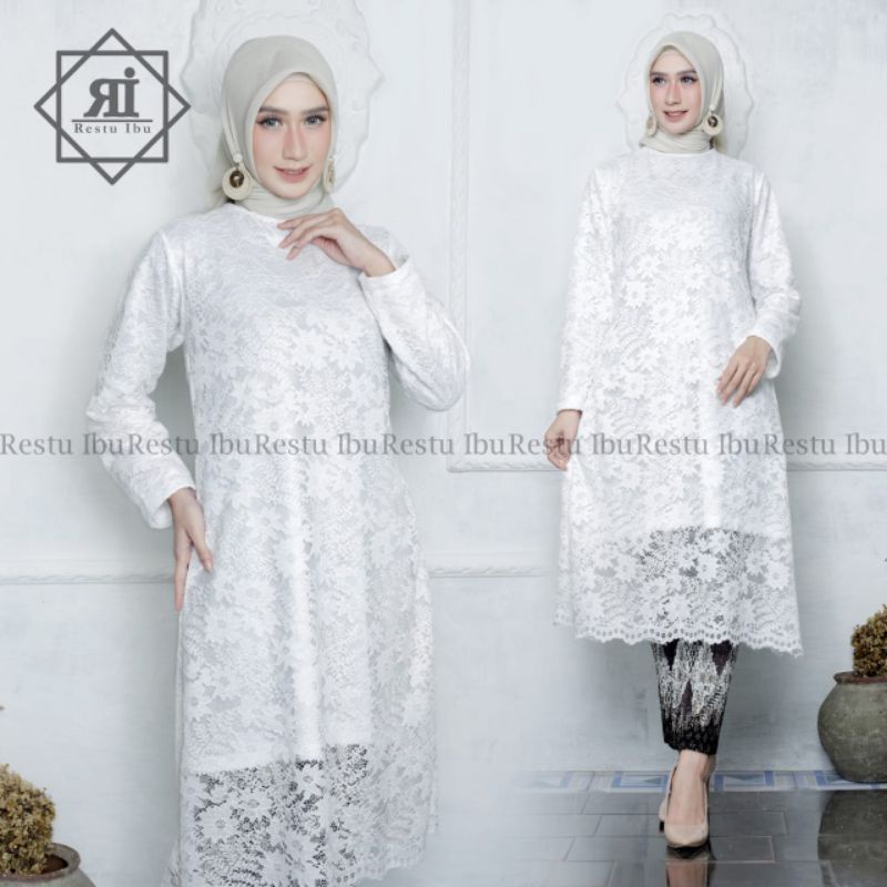 IndahKebaya • ATASAN SAJA / TUNIK KURUNG BROKAT JUMBO LD 118 / KEBAYA DRESS TUNIK MUSLIMAH / KEBAYA TUNIK MODERN BUAT KONDANGAN SERAGAM / KEBAYA BAJU PAKAIAN WANITA KEKINIAN / DRESS HITAM PUTIH DUSTY MOCCA WARDAH LAVENDER SILVER MAROON NAVY HIJAU BOTOL