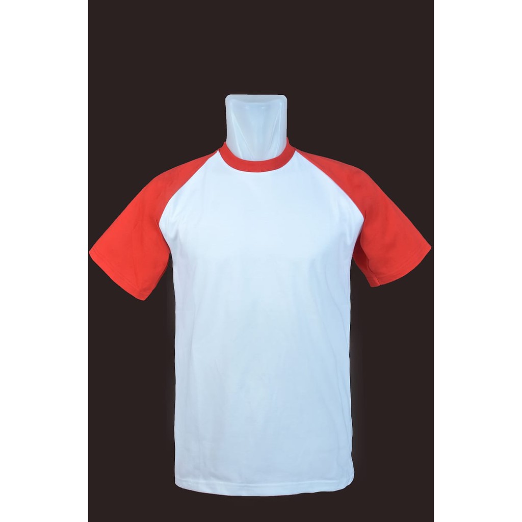 Kaos Polos Raglan - Kaos Raglan Lengan Pendek | Kaos Raglan Merah Putih | BISA CUSTOM SABLON