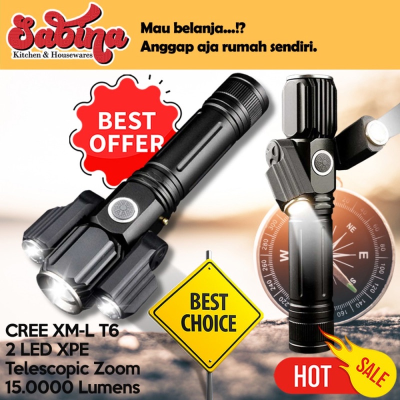 Senter LED Telescopic Zoom Cree T6  XPE 15000 Lumens Waterproof