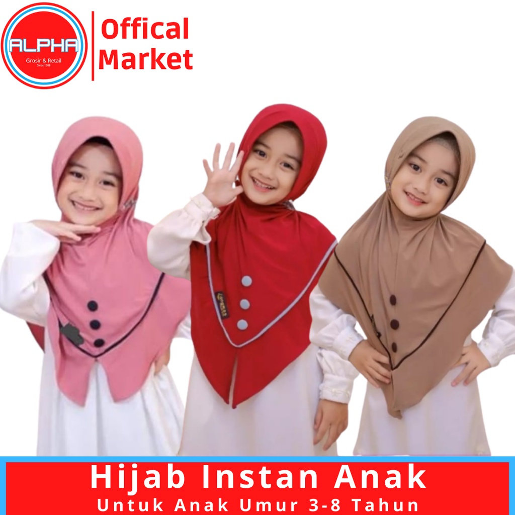 kerudung instan jersey bergo anak perempuan umur 3-8 tahun bahan jersey hyget jumbo motif list kancing tali serut ped antem terbaru