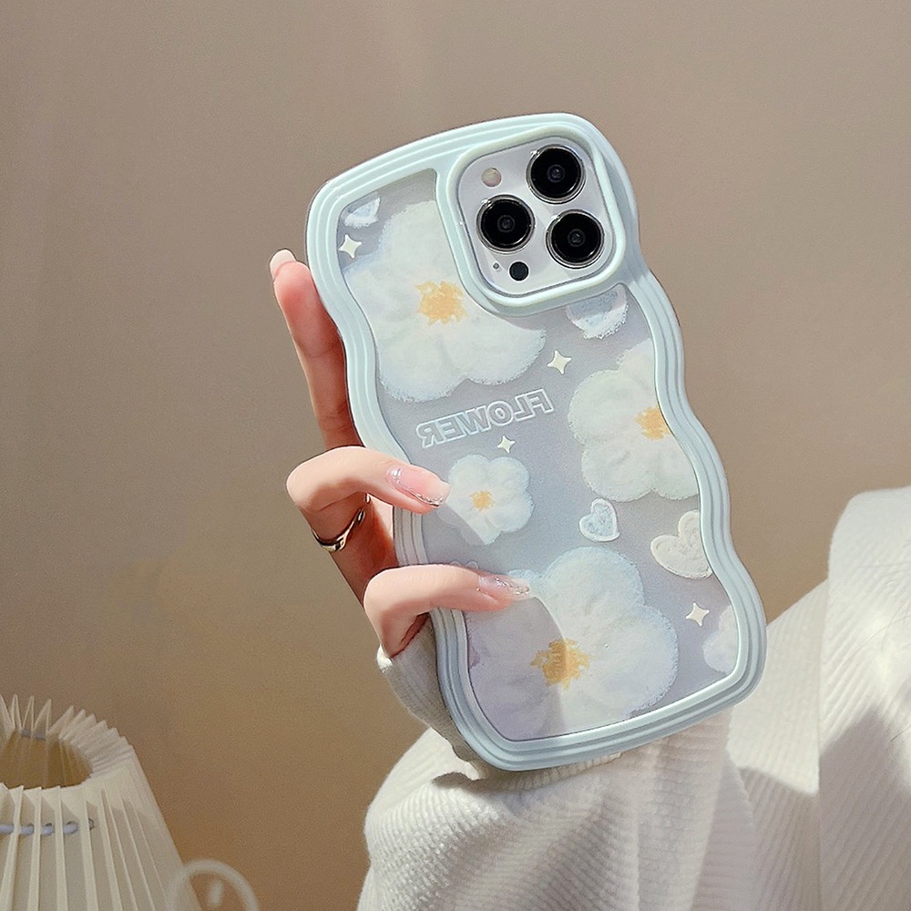 Musim Panas Biru Muda 2in1 Bunga Flowers Anti-Jatuh Telepon Transparan TPU Case Cover Untuk Iphone X XR XS 11 12 13 14 PLUS PRO MAX