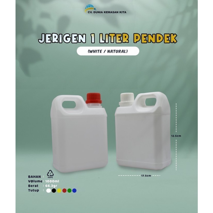 Jerigen plastik 1 Liter Pendek  - Putih/Bening - Jerigen Madu -