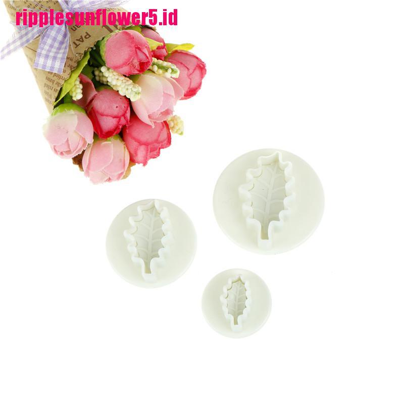 3pcs Cetakan Pemotong Adonan Kue Fondant Desain Daun Untuk Dekorasi
